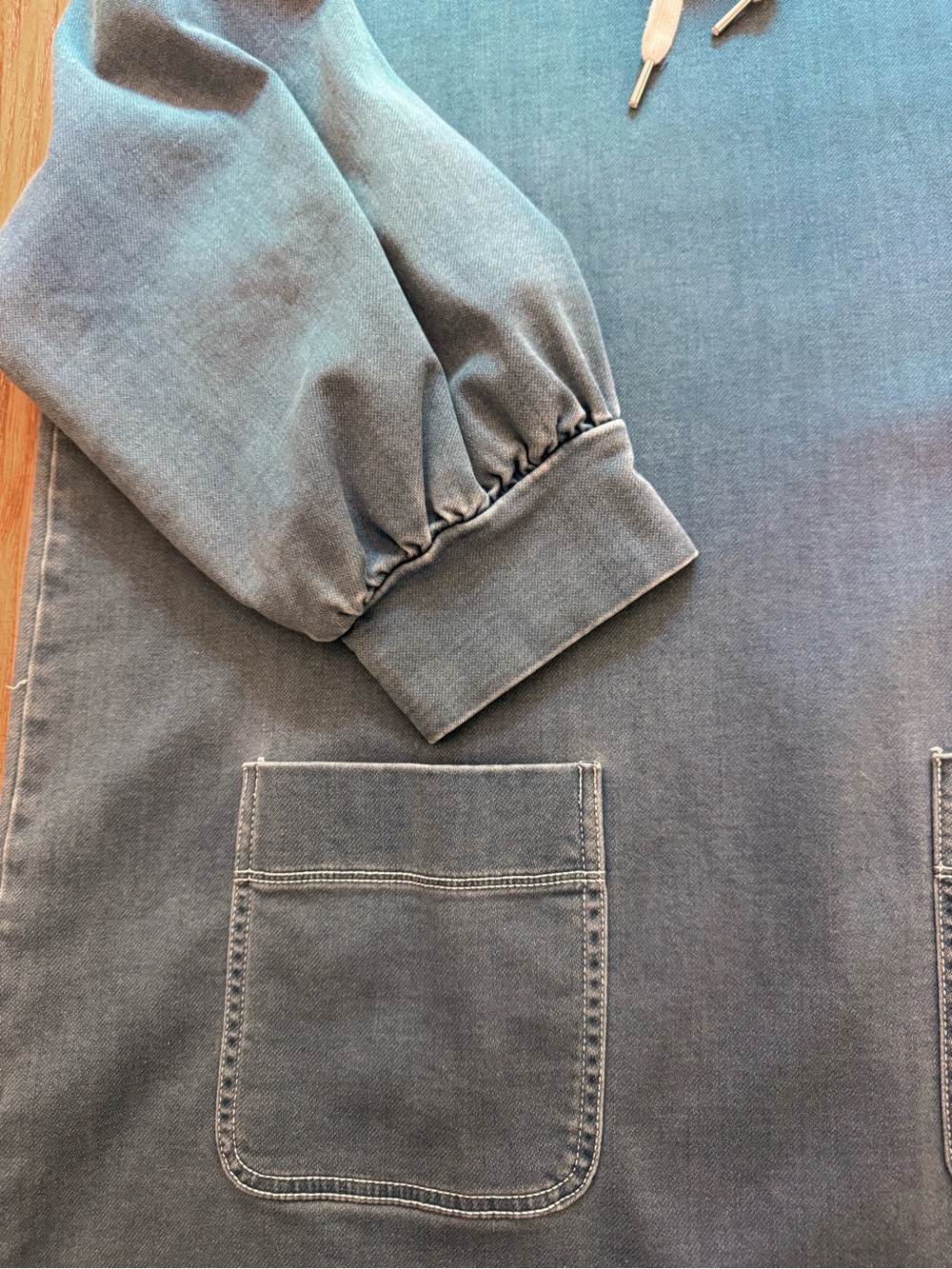 Madewell Denim Sweatshirt Tunic Dress Chambray Drawstring Mock Neck XL - Picture 4 of 10